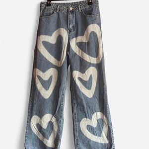 SHEIN Blue Heart Print Wide Leg Jeans